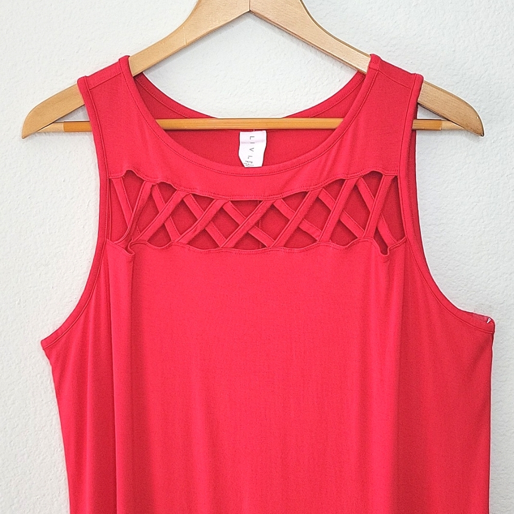 LIVI Coral Pink Sleeveless Tunic Tank Top size 14/16 Criss Cross Summer Colorful - Picture 3 of 12